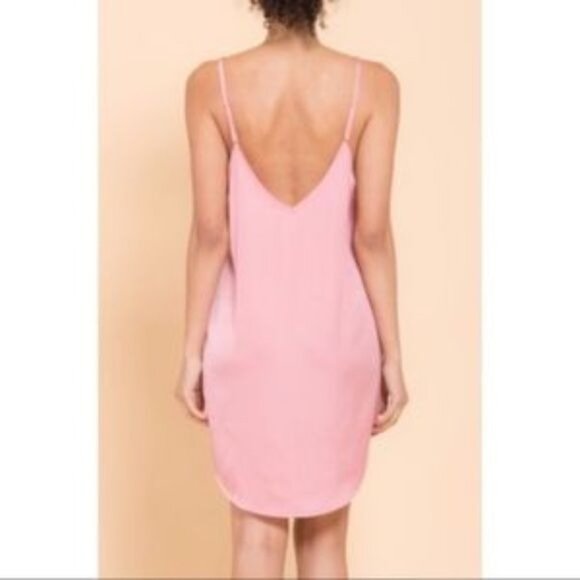 Pink Satin Slip Dress With Spaghetti Straps & V-Neckline - Picture 3 of 3